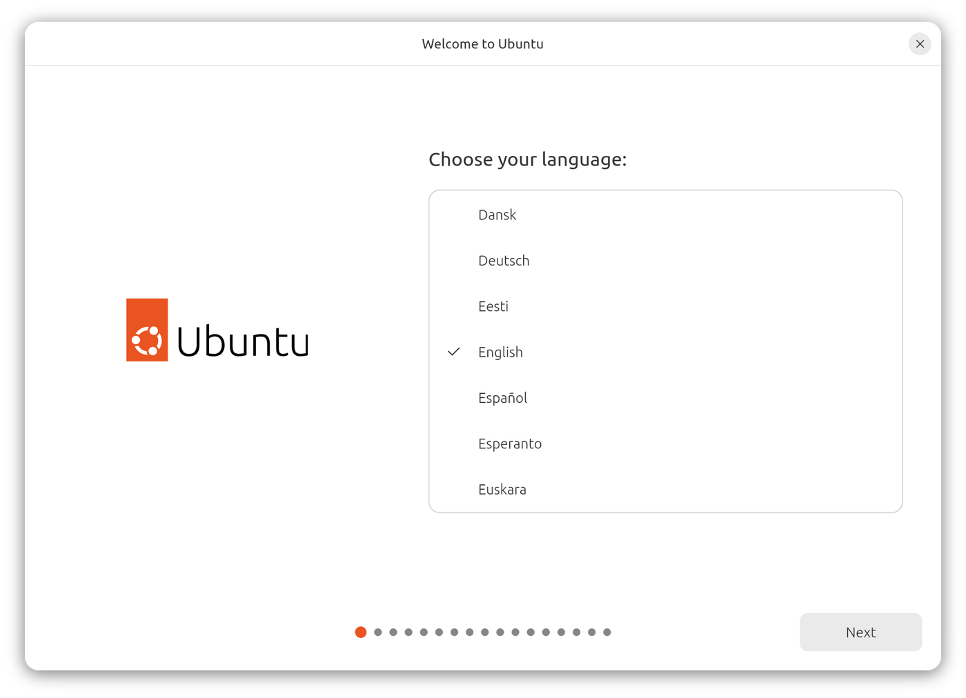 Màn hình chọn ngôn ngữ trong Ubuntu installer