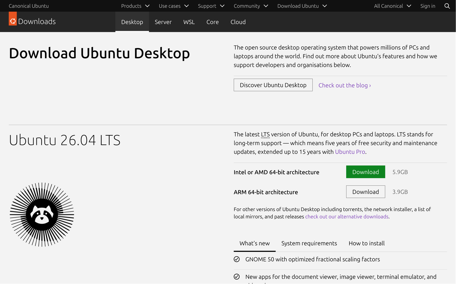Trang tải Ubuntu Desktop từ docs chính thức của Ubuntu