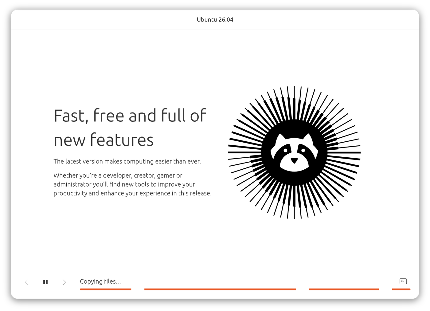 Quá trình cài đặt Ubuntu đang chạy trong nền